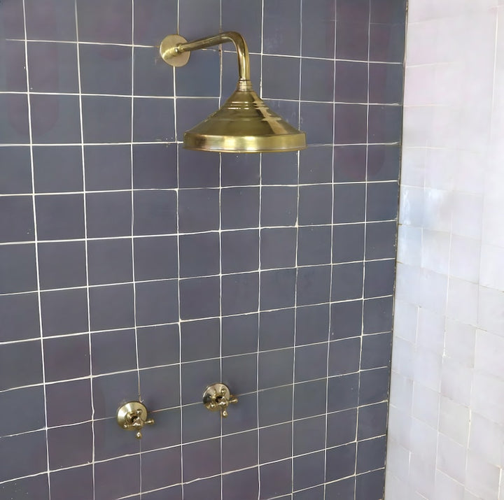 Unlacquered Brass Solid Brass Shower Head With Simple Arm - Triazadesigns