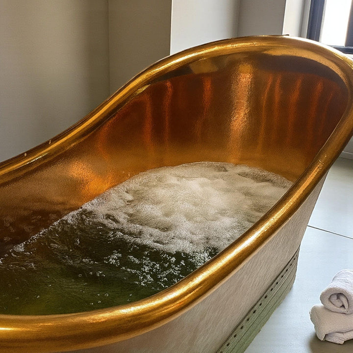 Handcrafted Oxidized Copper Bathtub - Rustic Green Patina Luxury Soaking Tub