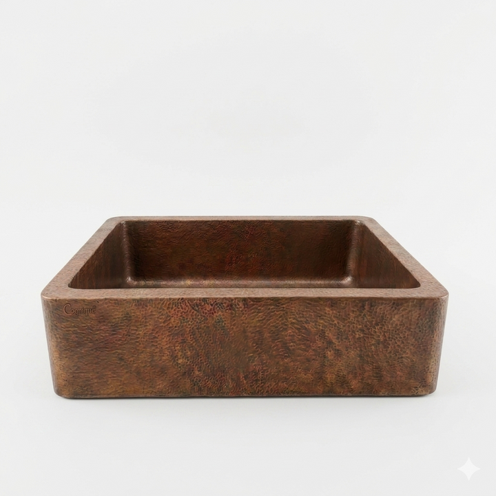 Handcrafted Hammered Copper Single Bowl Kitchen Sink – Living Finish Apron Front Sink