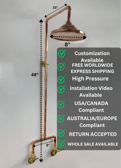 Unlacquered Solid copper shower - copper outdoor shower - Hot and cold water - Triazadesigns