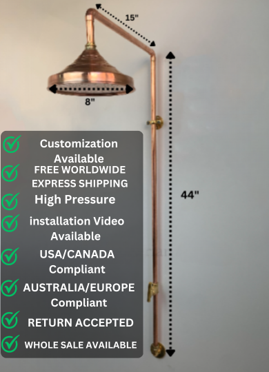 Unlacquered solid copper shower - outdoor copper shower - only cold or hot water - Triazadesigns