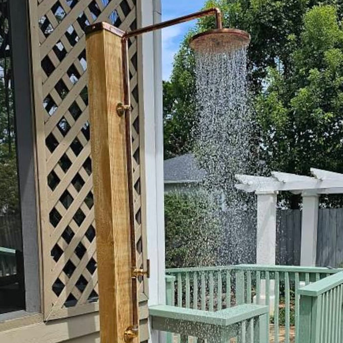 Unlacquered Solid Copper Outdoor Shower - Single Feed (Cold or Hot Water)