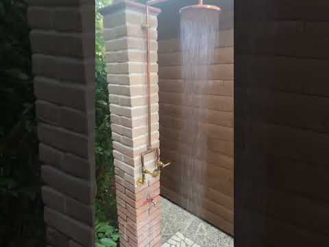 Handcrafted Unlacquered Solid Copper Outdoor Shower - 8" Rainfall Head
