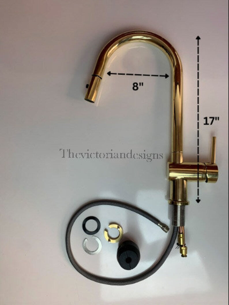 Unlacquered Brass Single Handle Pull-Down Kitchen Faucet - Triazadesigns