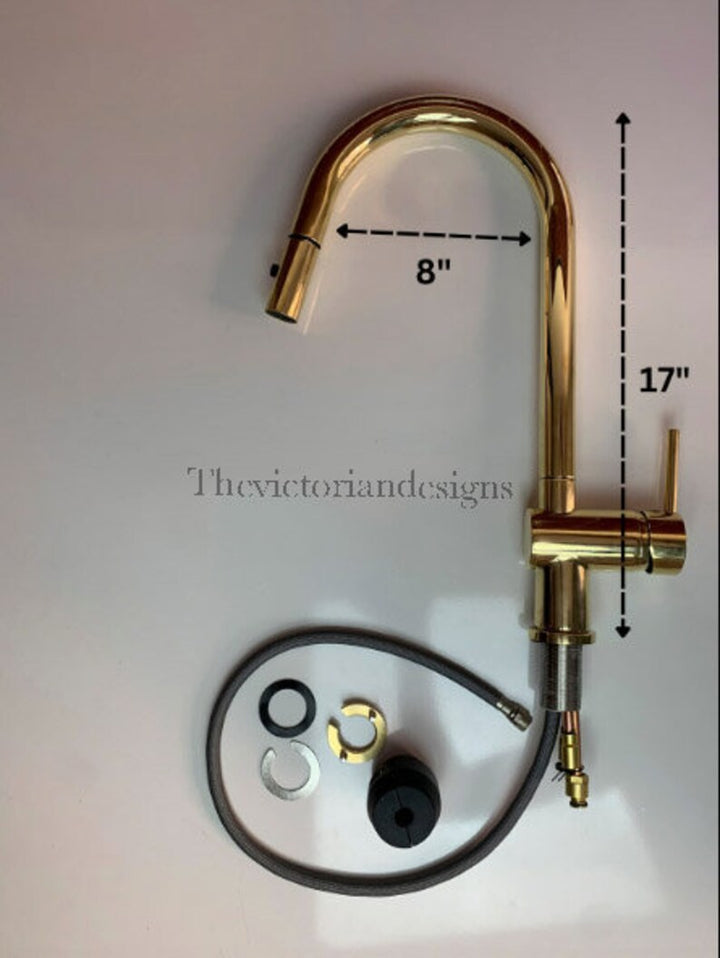 Unlacquered Brass Single Handle Pull-Down Kitchen Faucet - Triazadesigns