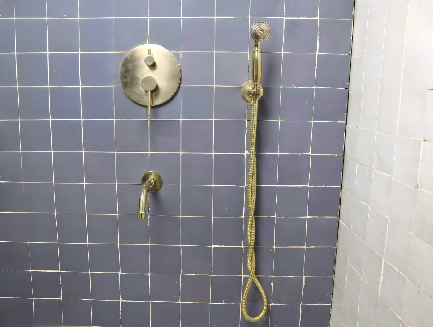 Antique Unlacquered Brass Shower System, Handheld Shower with customizable handles - Triazadesigns