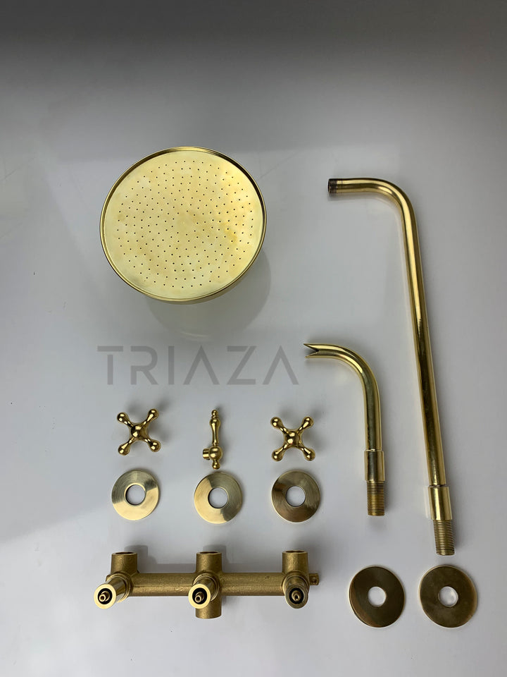 Unlacquered Brass Solid Brass Shower Head And Tub Filller - Triazadesigns