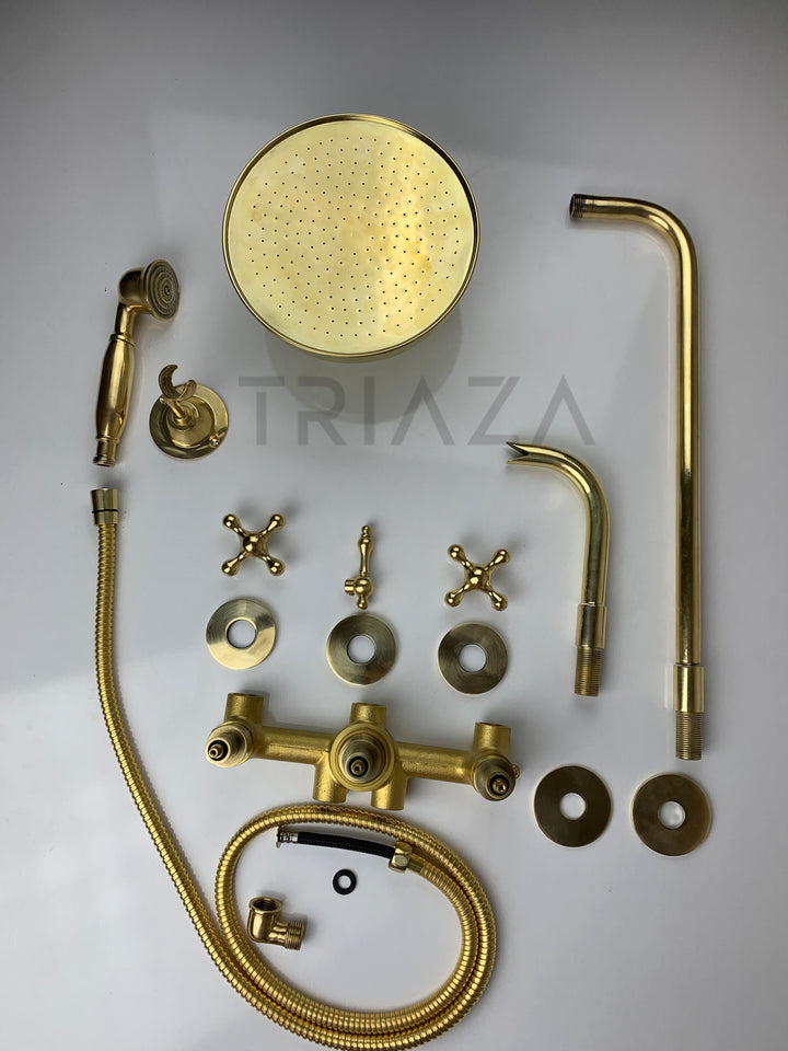 UNLACQUERED BRASS LUXURY SHOWER HEADS AND TUB FILLER - Triazadesigns
