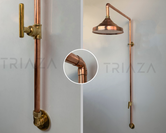 Unlacquered solid copper shower - outdoor copper shower - only cold or hot water - Triazadesigns