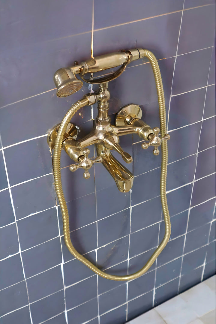 Unlacquered brass shower system set, Built in tub filler, Shower tub combo , brass bathtub - Triazadesigns