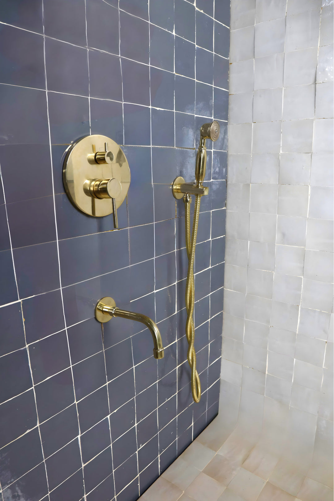 Antique Unlacquered Brass Shower System, Handheld Shower with customizable handles - Triazadesigns