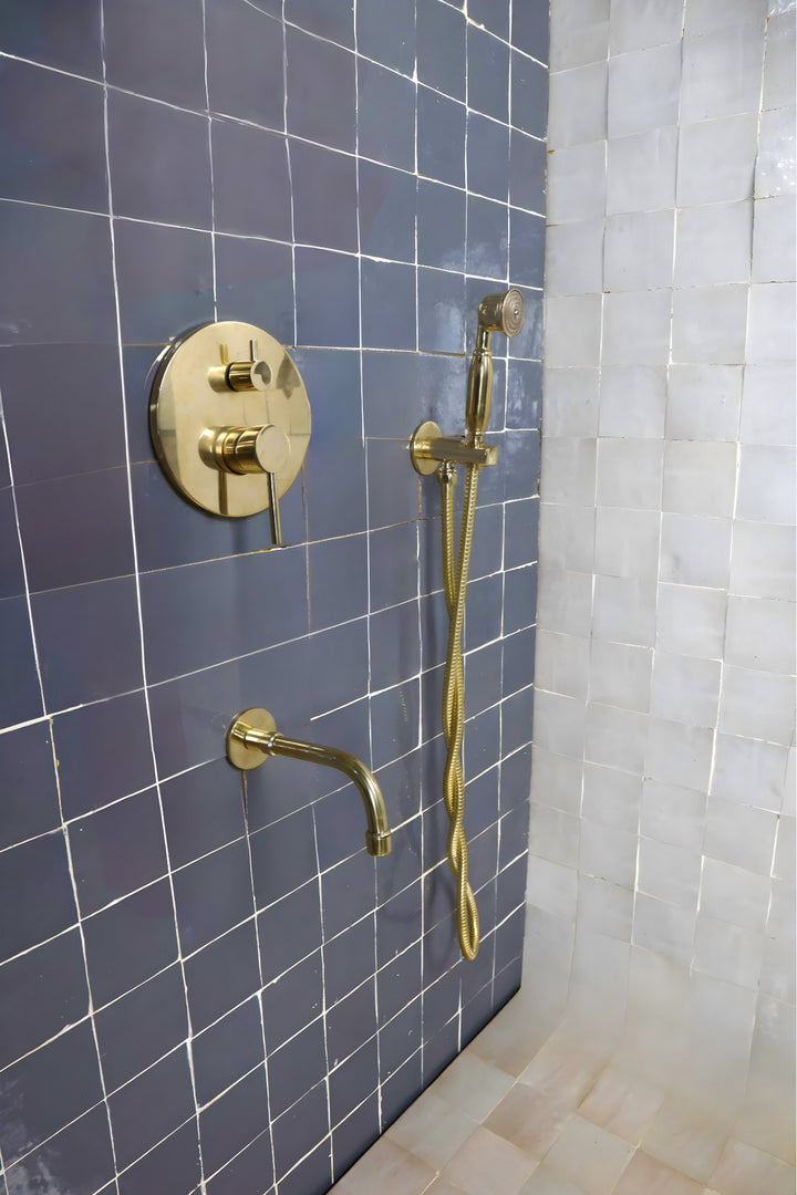 Antique Unlacquered Brass Shower System, Handheld Shower with customizable handles - Triazadesigns