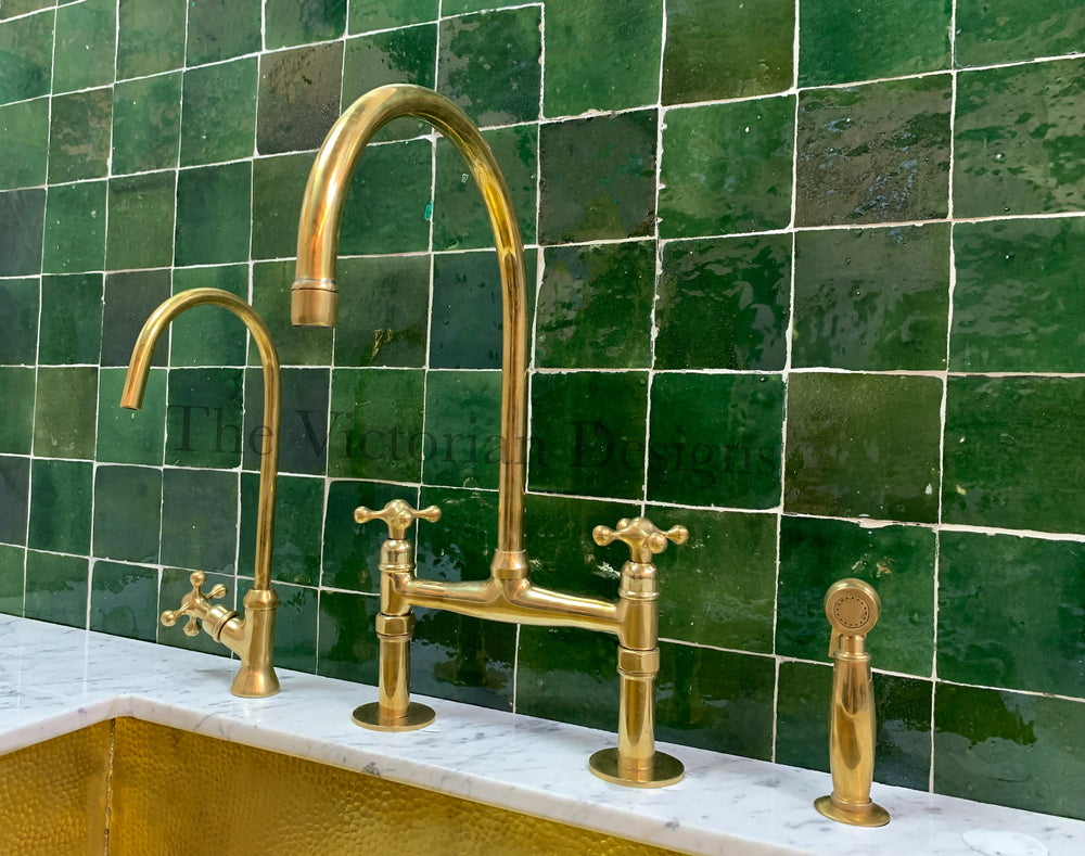 UNLACQUERED BRASS BRIDGE FAUCET - ANTIQUE BRASS KITCHEN FAUCET - Triazadesigns