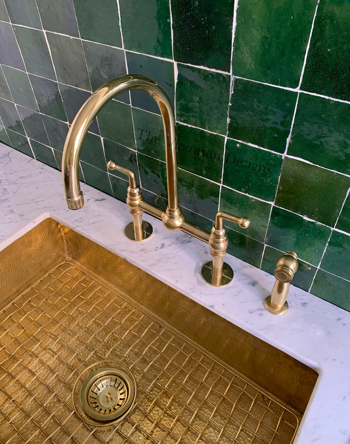 UNLACQUERED BRASS BRIDGE faucet with ball center - Triazadesigns