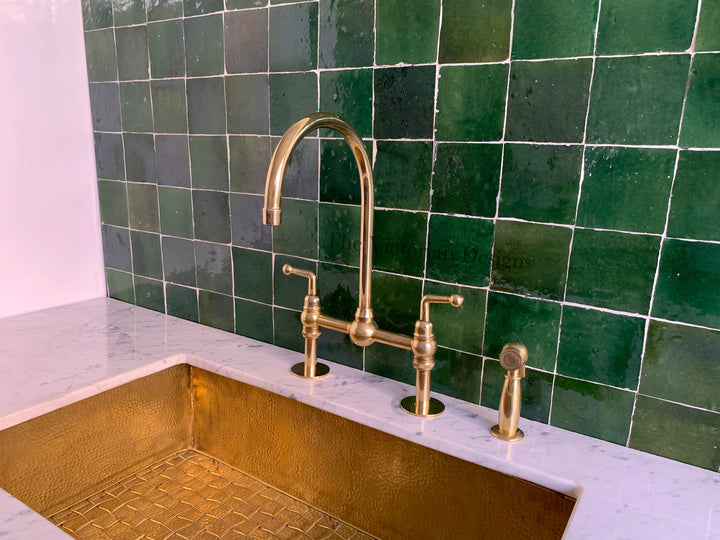 UNLACQUERED BRASS BRIDGE faucet with ball center - Triazadesigns