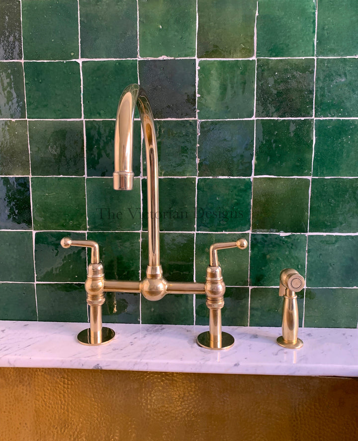 UNLACQUERED BRASS BRIDGE faucet with ball center - Triazadesigns