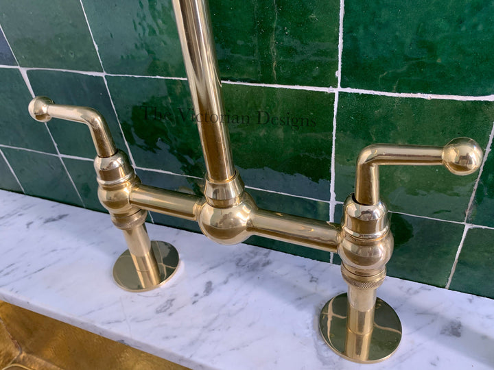 UNLACQUERED BRASS BRIDGE faucet with ball center - Triazadesigns