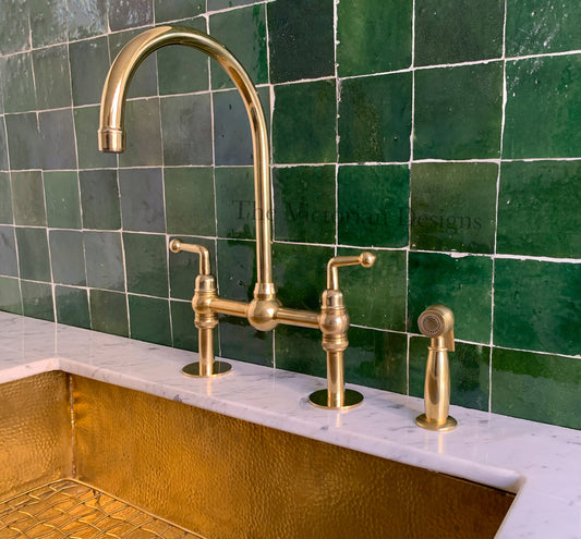 UNLACQUERED BRASS BRIDGE faucet with ball center - Triazadesigns