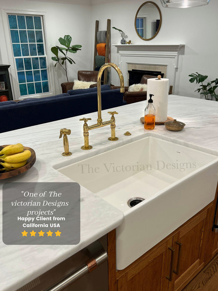 UNLACQUERED BRASS BRIDGE FAUCET - ANTIQUE BRASS KITCHEN FAUCET - Triazadesigns